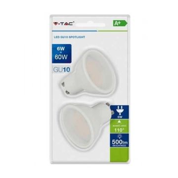 V-Tac VT-2107 Duo blister pack lampadine spot LED 6W GU10 bianco caldo 3000K - SKU 7303