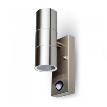 V-TAC VT-7622PIR Portalampada da muro wall light acciaio 2xGU10 con sensore PIR - SKU 7503