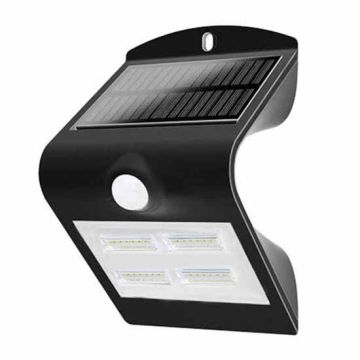 V-TAC VT-768 lampada da muro LED 3W con pannello solare e sensore di movimento corpo nero IP65 - SKU 7528