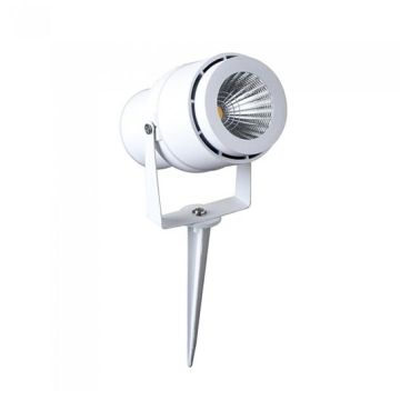 V-TAC VT-857-W-N Picchetto giardino faretto led cob 12W 920LM 20° orientabile corpo bianco IP65 luce bianco caldo 3000K - SKU 217547