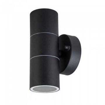 V-TAC VT-7662 Portalampada wall light da muro acciaio inossidabile rotondo alluminio nero 2xGU10 IP44 – SKU 7569