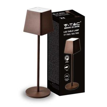 V-TAC VT-7563 Lampada da tavolo poldina LED 2W bianco caldo 3000K con batteria 4400mA pulsante ON/OFF dimmerabile touch colore corten IP54 - SKU 7693