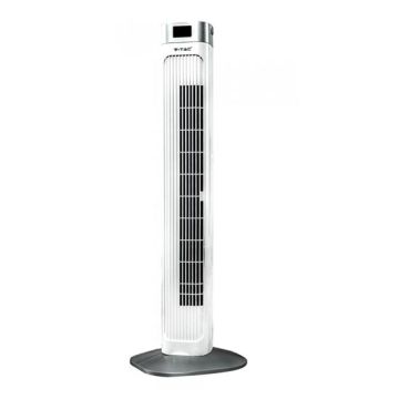 V-TAC VT-5536 Ventilatore tower fan 55W 910mm con display temperatura e telecomando abs colore bianco ip20 - sku 7900