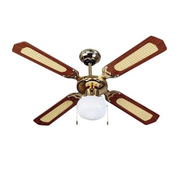 V-TAC VT-6042-4 Ventilatore da soffitto 50W 4 pale in legno AC-Motor con portalampada per lampadina E27 - sku 7914