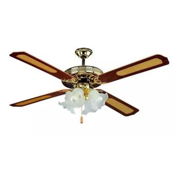 V-TAC VT-6056-4 Ventilatore da soffitto 60W 4 pale in legno AC-Motor con portalampada per lampadine E27x4pcs - sku 7921