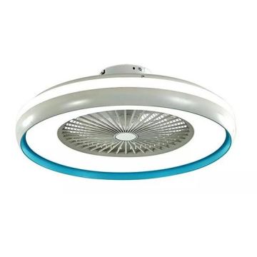 V-TAC VT-5022 Ventilatore da soffitto 45W AC-Motor corpo bianco e anello interno blu con lampada led 35W 3IN1 color change e telecomando - sku 7934