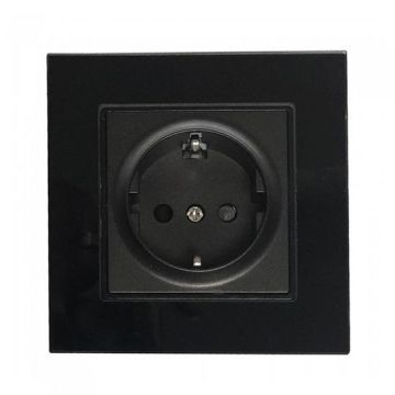 V-TAC VT-5711 presa incasso singola schuko standard tedesco 16A plastica nero rivestito in vetro IP20 - sku 8399