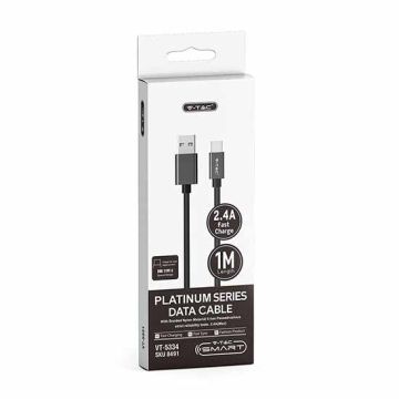 V-TAC VT-5334 cavo dati USB 2.0 1M Type-C Platinum series in corda colore nero - sku 8491