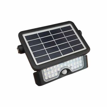 V-TAC VT-777-5 faro led 5W slim autoalimentato nero con pannello solare e sensore pir bianco naturale 4000K - sku 8547