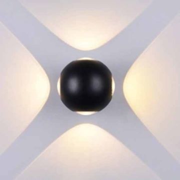 V-TAC VT-834 Lampada LED 4W da parete forma sferica nero wall light bianco naturale 4000K IP65 - SKU 8554