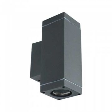 V-TAC VT-842 Portalampada wall light da muro up/down in alluminio quadrato grigio opaco 2xGU10 IP44 – SKU 8627