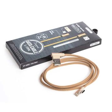 V-TAC VT-5362 cavo dati USB 2.0 Type-C 1M Diamond series in corda colore oro con connettori a L - sku 8640