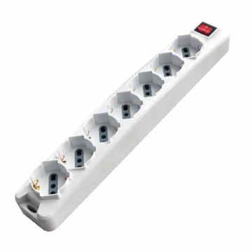 V-TAC Multipresa ciabatta 7 posti bipasso/schuko presa tedesca 10/16A cavo 1,5mt interruttore luminoso - sku 8714