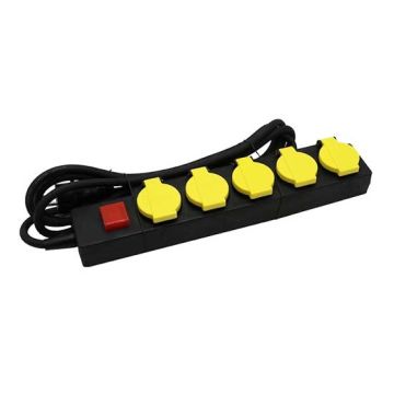 V-TAC VT-1125-3 Multipresa ciabatta da giardino 5 posti EU standard 16A cavo 3mt con interruttore luminoso IP44  - sku 8813