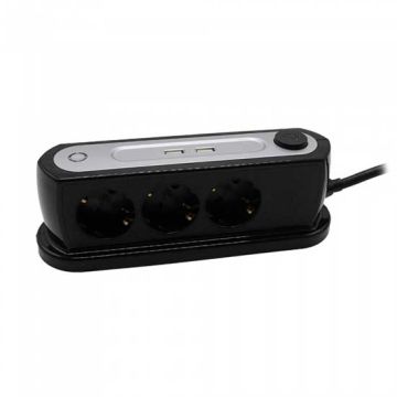 V-TAC VT-1133-2 Multipresa da tavolo  3 posti schuko EU standard 10A + 2 prese USB cavo 1,5mt interruttore - sku 8817