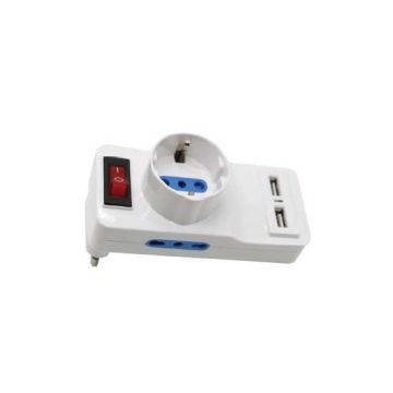 V-TAC Adattatore Multipresa triplo bipasso/schuko presa tedesca e prese/bipasso standard italiano con 2 prese usb e interruttore luminoso - sku 8830