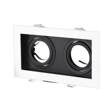 V-TAC VT-886 Portafaretto orientabile da incasso rettangolare colore bianco e nero per 2*lampade gu10-gu5.3 - SKU 8877