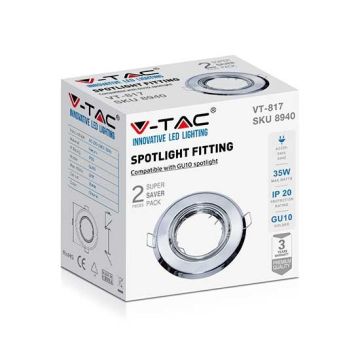 V-TAC VT-817 Portafaretti da incasso orientabile rotondo metallo cromato per lampadine GU10-GU5.3 - sku 8940