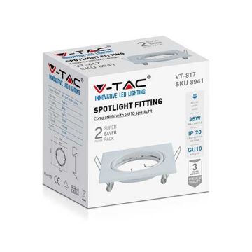 V-TAC VT-817 Portafaretti da incasso orientabile quadrato metallo bianco per lampadine GU10-GU5.3 - sku 8941