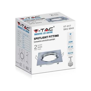 V-TAC VT-817 Portafaretti da incasso orientabile quadrato metallo cromato per lampadine GU10-GU5.3 - sku 8943