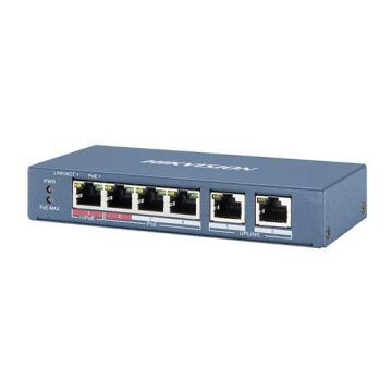 Hikvision DS-3E0106HP-E Switch di rete 3 Porte PoE + 1 Porta Hi-PoE + 2 Porte 10/100Mbps 60W non gestionabile