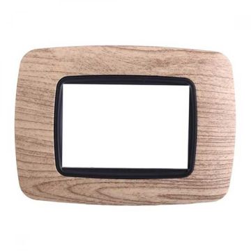 Placca compatibile Bticino Livinglight 3 moduli plastica bombata colore legno scuro
