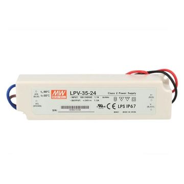 Alimentatore switching 36W 24Vdc 1.5A singola uscita custodia Waterproof IP67 Mean Well LPV-35-24