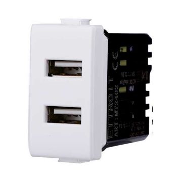 Presa Caricatore doppia USB Type-A compatibile Bticino Matix 5Vdc 2.1A colore bianco