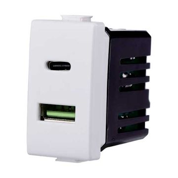 Presa Caricatore doppia USB 2IN1 Type-A + Type-C compatibile Bticino Matix 5Vdc 3.1A colore bianco