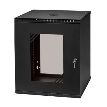 Armadio rack 19" 12U 450mm quadro a parete Nero RAL9005 con sportello in vetro reversibile