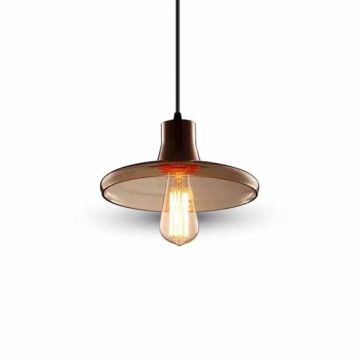 Lampadario Moderno 1MT Elegant E27 Ф235mm - Vetro + Legno Mod VT- 7240 - SKU 3820 - Trasparente